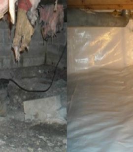Crawl Space Encapsulation - Croach - Kirkland, WA - Before and after of crawl space moisture barrier