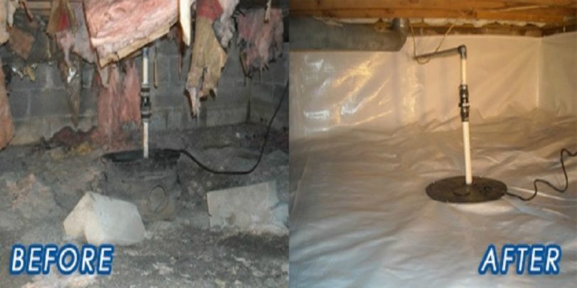 Crawl Space Encapsulation - Croach - Kirkland, WA - Before and after of crawl space moisture barrier