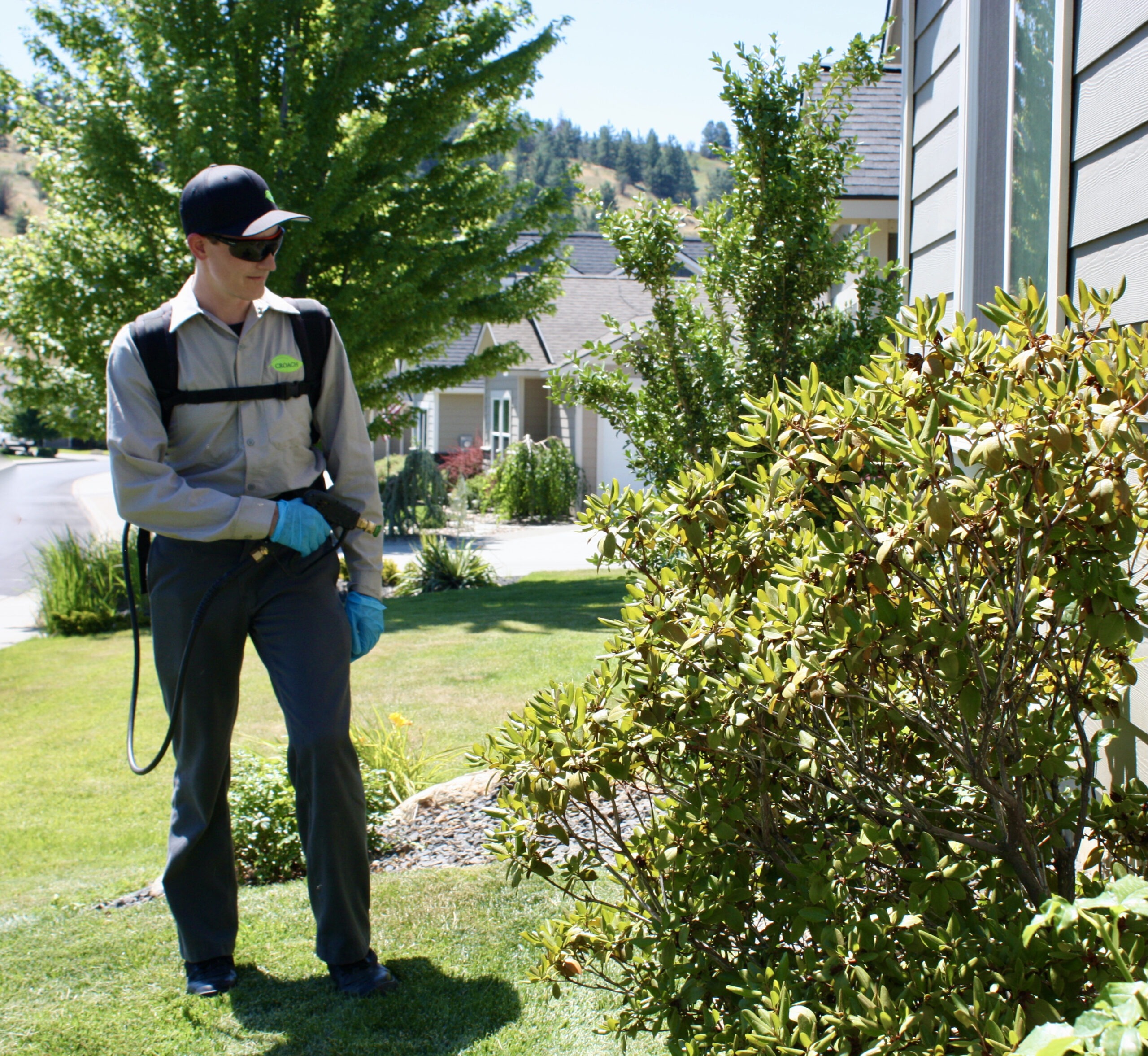 Technician Spraying around the house foundation - Burlington WA