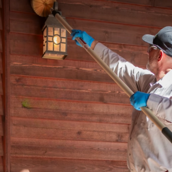 King City OR - Croach Technician Sweeping Porch For Spider Webs